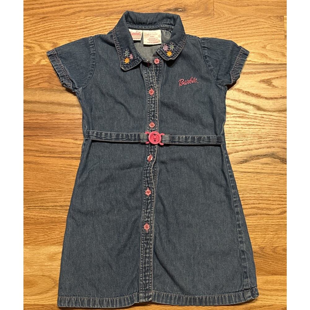 Vintage Barbie Avenue Girls Embroidered Denim Dress Size 6/6X